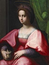 Artwork by Domenico Puligo, Portrait of a Woman as the Magdalen, Made of oil on wood, transferred to canvas