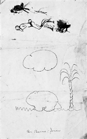 Edward Burne-Jones, Sketch of a wombat and subsidiary figure studies( recto ); and Studies of buildings and a female caricature ( verso )