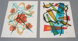 Dwinell Grant, Two Non-Objective colored ink drawings