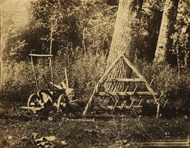 Eugène Cuvelier, Paysage et instruments agricoles à l'orée d'une fôret, 1852