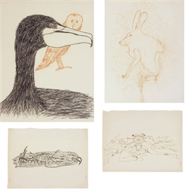 Merce Cunningham , a: Untitled (Flower and Beetle), b: Untitled (Rabbit, Owl, and Bird)