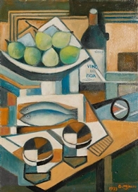 Alfonso Bonifacio, Still life, pears and rioja