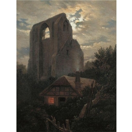 Carl Gustav Carus, RUINE ELDENA MIT HÜTTE BEI GREIFSWALD IM MONDSCHEIN (RUINS OF THE ELDENA MONASTERY, GREIFSWALD)