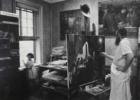 Neil Folberg, Zalman Kleinman Painting in His Studio, Brooklyn, 1975