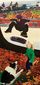 Jacqueline Fahey, Skateboarder, Runnning Child and Jumping Dog