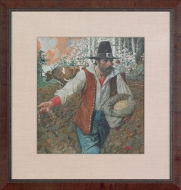 Arthur E. Becher, a pilgrim seeding a field
