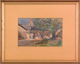Arthur E. Becher, courtyard scenes, two are titled Rothenburg, the other Freiberg