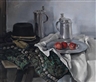 Louis Hofbauer, Still Life with Hat, Tin Tankards and Plate with Apples