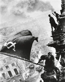 Yevgeny Khaldei, "Raising the Soviet Flag over the Reichstag, Berlin, May 1945" (variant)