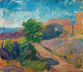 Karl Oscar Isakson, Landscape with mountains by the sea