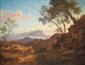Johann Joachim Faber, An Italianate landscape with travellers and their herd, with the Monte Circeo and the sea beyond