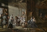 Johan le Ducq, An elegant hunting party seeking rest in a farmstead