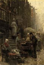 Otto Eckmann, A busy street scene with market stalls