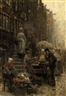 Otto Eckmann, A busy street scene with market stalls