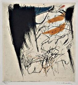 Masuo Ikeda, 2 works: Untitled (Abstract Composition); Untitled (Figure on Text)