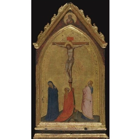 Bernardo Daddi, The Crucifixion with the Madonna and Saints Mary Magdalene and John the Evangelist, Christ the Redeemer above