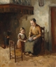 Henk van Leeuwen, Interior in Laren with a mother and child