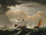 Nicolaes Bauer, Marine with yachts at stormy weather