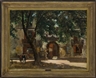 Gustave Colin, French street scene with figures sitting in shade