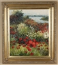 R. Evans, Meadow landscape with red flowers and a lake