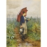Daniel Ridgway Knight, Portrait of a Woman with Umbrella Gathering Water