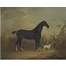 George Haigh, Henry yarburgh's dark bay hunter "Silvertail" accompanied by a terrier in a landscape