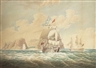 Captain John Harris Nicolas, A Royal Navy three decker leaving Jamestown, St Helena, and 1 more watercolor