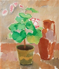 Karl Oscar Isakson, Still life with geranium and pitcher