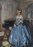 Percy W. Gibbs, Portrait of a lady in a blue dress standing before a piano