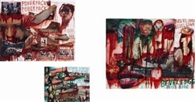 Thomas Hirschhorn, Three works: Powerpack, Utopia; Powerpack, Nomad Vigil; Powerpack Bevel Edge