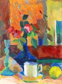 Karl Oscar Isakson, Stilleben med blommor i vas samt frukter