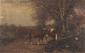 James McDougal Hart, COWS AT A TROUGH