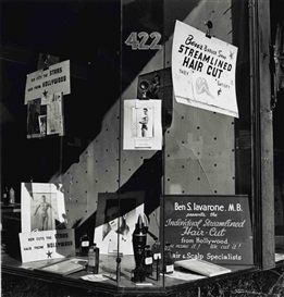 John Gutmann, Ben's Barbershop Window, San Francisco, 1946