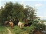 Gustav Ranzoni, LANDSCHAP MET VEEHOEDERS IN GESPREK