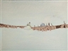 Jay Davis, Untitled (Two things almost touching, building and platform connecting them, lightning, dead trees)