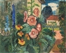 Hans Jüchser, Garten mit Malven und Rittersporn