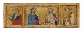 Bernardo Daddi, Saints Lucy and Catherine of Alexandria; Saint John the Evangelist; and Saint Nicholas of Bari (?): Predella panels from the S. Giorgio a Ruballa altarpiece