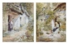 Etheline Eva Dell, 2 Works : Peeling vegetables; A Mother and child at a Devonshire cottage door