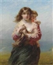 James John, Mother and child on a hillside overlooking the sea