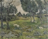 Erik William Johnsen, Sheep at pasture with barn in background