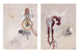 Shahzia Sikander, 2 works: Wings, Veils and Dresses I; Untitled
