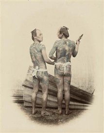 Felice A. Beato, "Coolies" (tattooed men, Japan)