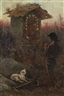 Anton Romako, Italian Shepherd Boy by a Wayside Shrine, Blowing his Shepherd’s Pipe