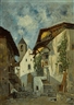 Theodor von Hörmann, A village scene with two figures, thought to be Imst in Tyrol
