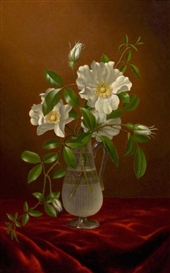 Martin Johnson Heade, Cherokee Roses in a Glass Vase