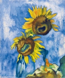 Heinrich Nauen, ZWEI SONNENBLUMEN VOR BLAUEM GRUND (TWO SUNFLOWERS BEFORE BLUE SKY)