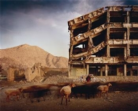 Simon Norfolk, Bullet-scarred apartment building and shops in the Karte Char district of Kabul