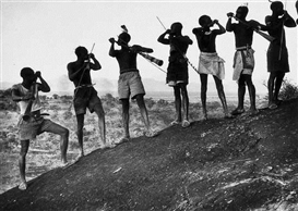 George Rodger, Napore Hornblowers CallingTribesmen Together for a Hunt