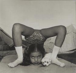 Mary Ellen Mark, Contortionist with her puppy, Sweety, Great Raj Kamal Circus, India