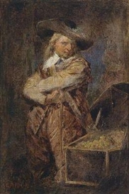 Hans Canon, A Man Dressed in the Style of Oliver Cromwell, standing next to an open treasure chest